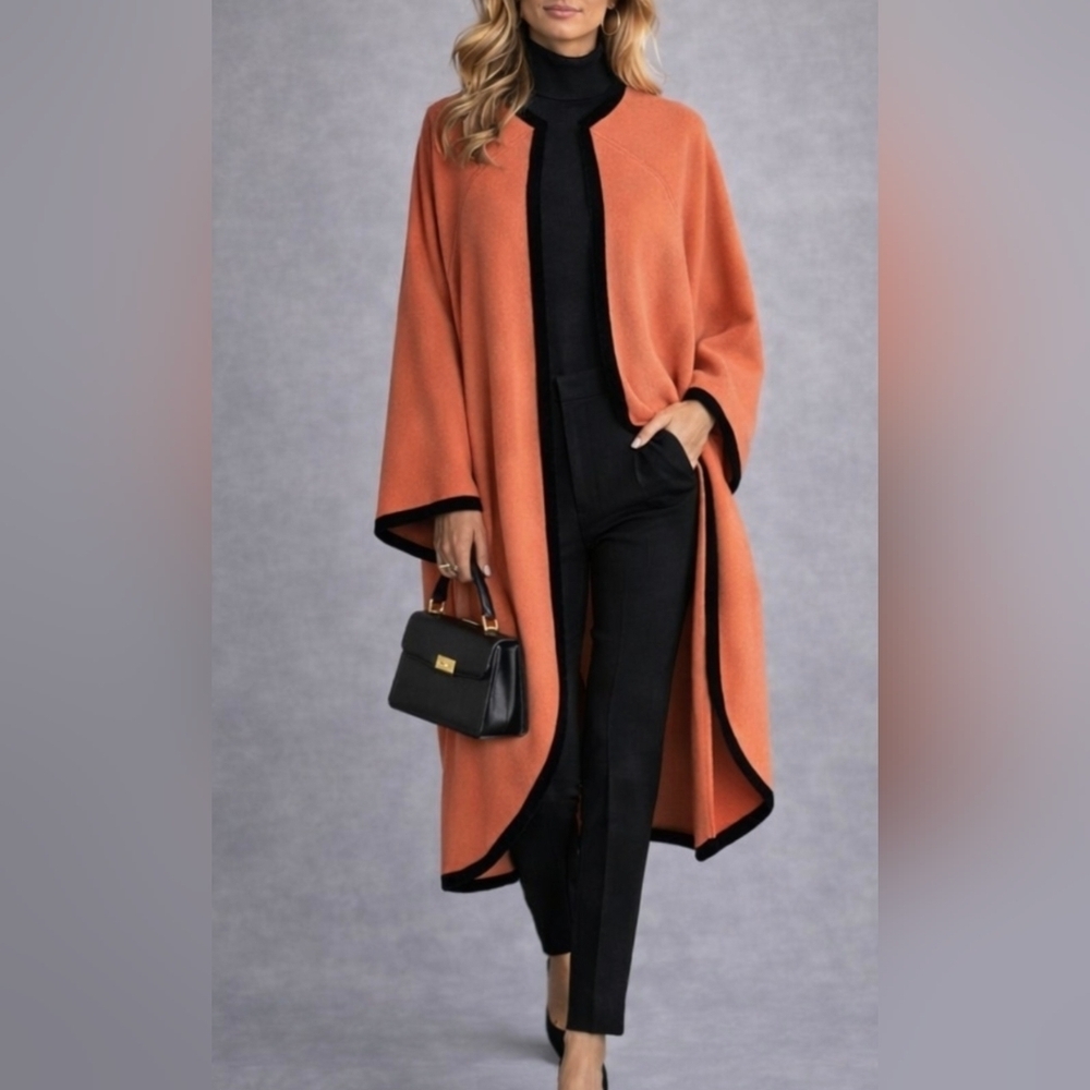 Vintage Karl Lagerfeld Paris Wool Cape Coat Coral Black Made in France